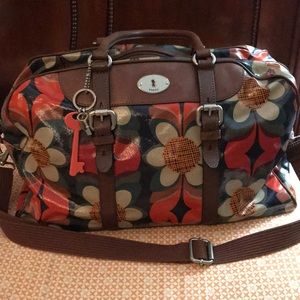 Fossil Key Per Floral Canvas Overnight Satchel